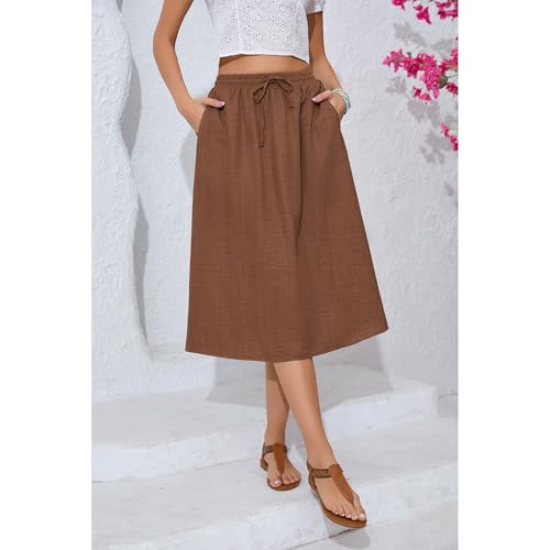 Image of Witsmile Women's Summer Pleated High Waisted Casual Flowy Skirt Pockets
