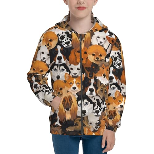 Dogs Different Breeds Kids Pullover Hoodies Boys Zip Up Sweatshirts Girls Athletic Clothes with Pocket3