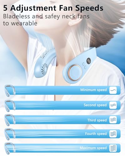 Portable Neck Fan Cooling Rechargeable,Air Conditioner Fan Personal Cooling Device,5 Speeds Powerful Cold Winds,Long Lasting Battery Powered Cool Chill Neck Slim Fan for Outdoor Tr image 8