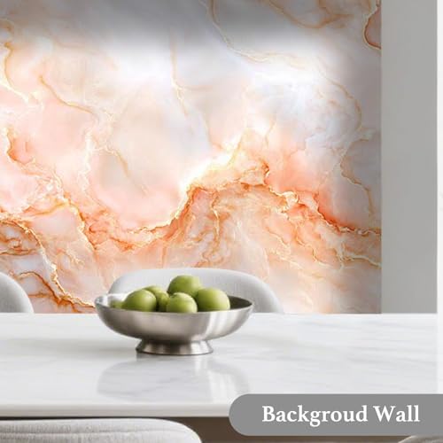 Image of Nuxovilar Peach Gold Marble Vein Wallpaper Peel and Stick 16x39in | Adhesive Foil Modern Decal Marble Wrap Surface Guard Accent Wall Living Bedroom Bathroom Furniture (Marble Vein)