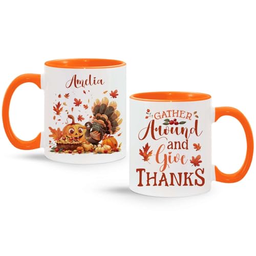 Thanksgiving Turkey Coffee Mug, Autumn Themed Cup With Personaliz...