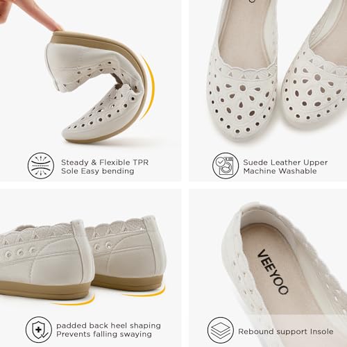 VEEYOO Women's Floral Ballet Flats, Suede Microfiber Comfortable Dress Shoes, Round Toe Mesh Flat Dressy Shoes for Women4