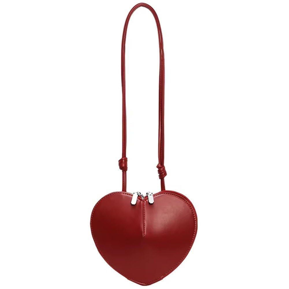 Uzztfa Women's Red Heart Shaped Shoulder Bag Handbag Pu Leather Heart Crossbody Bag Satchel Shoulder Purse For Girls