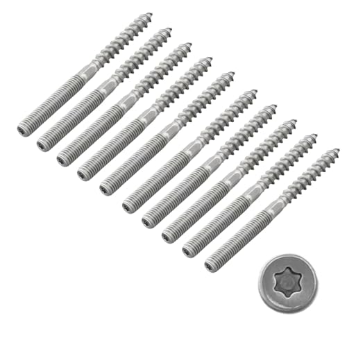 Lot de 10 vis à double filetage M10 x 200 mm - Vis à bois à six pans creux - En acier au carbone - Pour le montage de meubles et de produits en bois