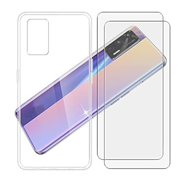 AQGG Pacote com 2 películas de vidro temperado + capa para Realme GT Neo [6,4 polegadas], protetor de tela e capa de silicone macio, capa protetora transparente de TPU - Transparente