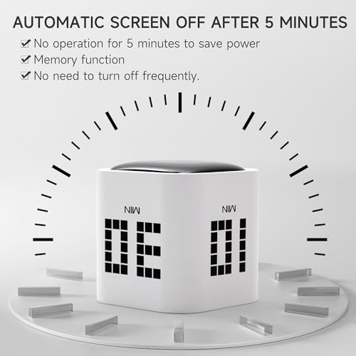Image of Rotating Productivity Timer 5, 10, 30, 60 Minutes Preset, Desk Cube w /Gravity Sensor for ADHD, Mute Functions, Ideal for Work, Study, Kitchen, Back to School (White)