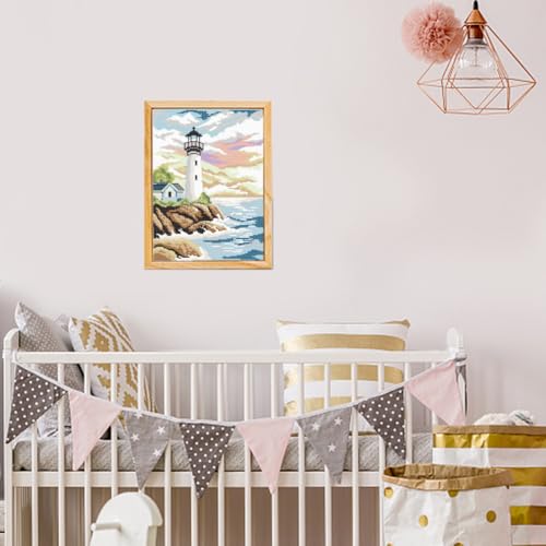 Image of FREEBLOSS Lighthouse Cross Stitch Kit Cross Stitch Starter Kit for Adults with Instructions 13 * 17'' Cotton Cloth Cross Stitch Wall Art Cross Stitch for Beginnrs Cross Stitch Wall Hanging No Frame