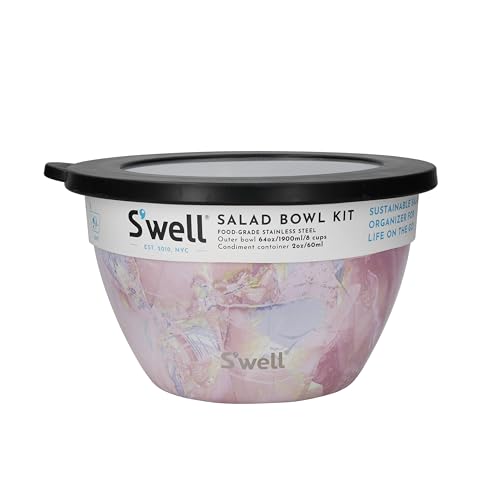 Swell lifetime brands europe limited Salad Bowl Kit Geode Rose 1.9L - Salad Lunch Box with Condiment Container and Removable Tray - Leak-Proof and Dishwasher Safe