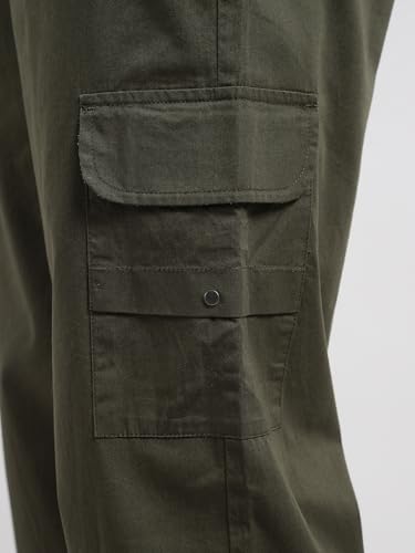 Image of Veirdo Pure Cotton Baggy Fit Regular Length Mid Rise 4 Pocket Cargos for Men (Colors: Black, Olive, Grey, Brown & Navy)