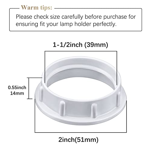 Image of DiCUNO E26 Lamp Shade Rings, White Light Socket Shade Ring, Aluminum Lamp Retainer Replacement for Glass Light Fixture Porcelain Socket, Threaded Diameter 1-1 /2 Inch (39mm), 4-Pack
