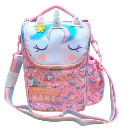 Image of Lunch Bag for Kids, Lunch Bag for Office Men, Women and Kids, Canvas Tiffin Bags for School, Picnic, Work, Carry Bag for Lunch Box and Water Bottle (Vertical Unicorn Pink)