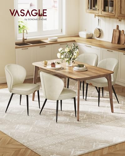 Image of VASAGLE Dining Chairs Set of 4, Upholstered Kitchen Chairs | Synthetic Leather with Stitching, Mid-Century Modern, Easy Assembly, Living Room Lounge, Cream White