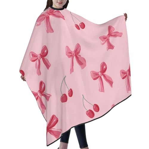 Delantal de corte de pelo rosa con estampado de cerezas y lazos ajustables 4