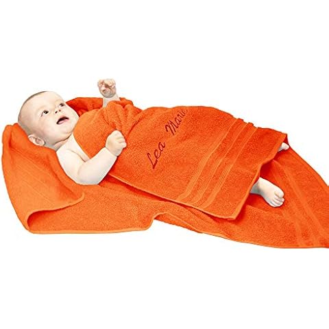 Lashuma Babyhandtuch mit Namen Stick, London Handtuch 100x100, Kinder Strandtuch Orange Cover