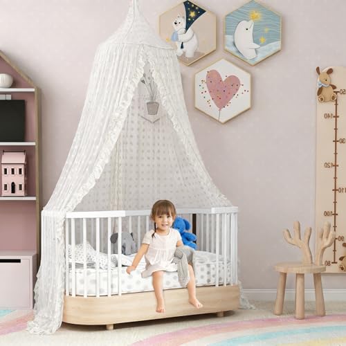 Image of Bed Canopy for Girls - Princess Bed Canopy - Crib Canopy for Boys and Girls Bedroom Decor, Suitable for Use in Cribs Canopy Bed Curtains (White)