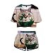 Surwin T-Shirts et Shorts Vêtements Costume, 3D Impression Crop Top Ensembles Sportswear Top d'Eté Deux pièces pour Les Filles et Les Femmes Ensemble de Sport (S,Aquarium)