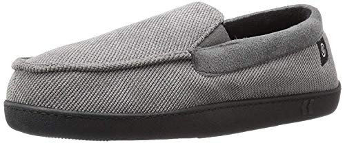 isotoner Men's Corduroy Gel Infused Memory Foam Moccasin, Ash, Large