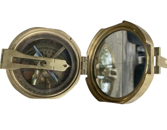 Brújula prismática antigua de latón con lente de mira y espejo – Brújula de navegación estilo militar vintage en caja de madera | Regalo coleccionable para senderismo y camping marítimo miniatura 1