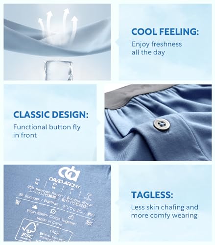 Image of DAVID ARCHY Men's Bamboo Rayon Boxers Breathable Cooling Mens Boxer Shorts with Button Fly Relaxed Fit Underwear 3 /4 /5 Pack