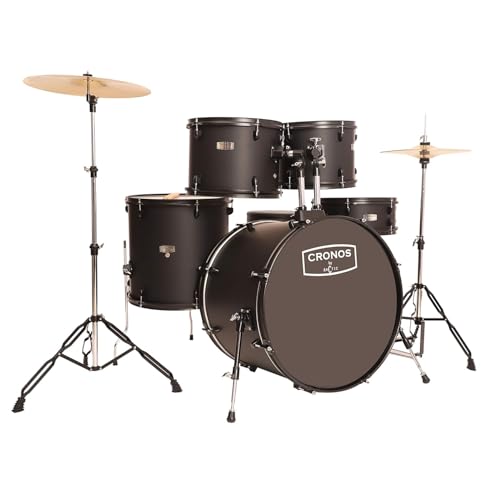 Image of ARCTIC CRONOS 22 inch 5-Piece Acoustic Drum Kit with Cymbals, Drumsticks & Throne - Rich Full Sound, Durable Hardware & Easy Setup (Black)