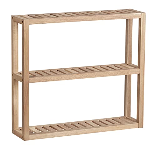 WENKO Wandregal Mod. Acina Badezimmerregal Akazienholz FSC zertifiziert vielseitig für Küche Bad Wohnzimmer Flur 3 Ebenen für Bücher Deko skandinavisches Design Naturholz Möbel 60 x 54 x 15 cm natur