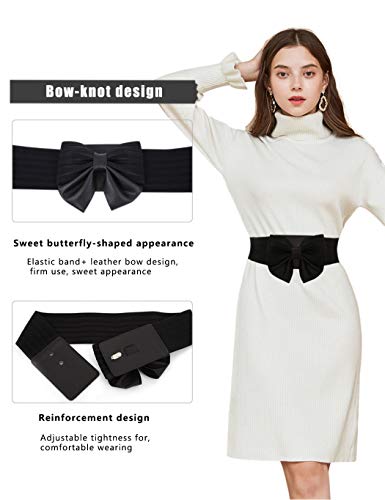YALEMEI Women Cute Bow Wide Elastic Waist Belt - Adorable Dress Accessory (S)2