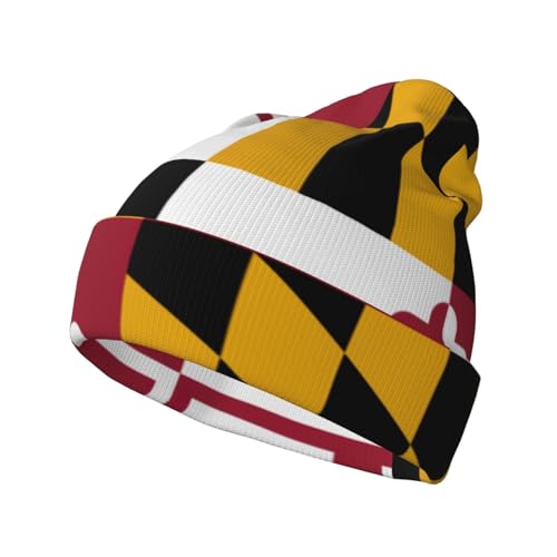 LNNIUK Gorro de invierno con estampado de la bandera del estado de Maryland para hombres y mujeres, sombreros de punto con puños, regalo de Navidad, color negro, Negro -, talla única