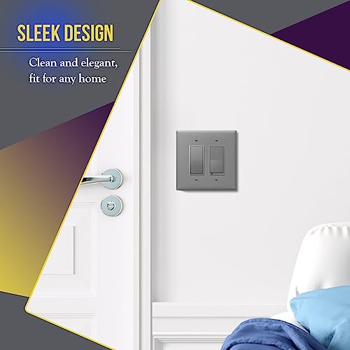 Image of ENERLITES 2-Gang Gray Oversize Decorator Switch Outlet Wall Plate Cover