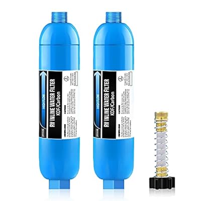 RV Inline Marine Water Filter, Reduces Chlorine, Bad Taste, Odor for RVs,NSF Certified with Flexible Hose Protector,Pack of 2