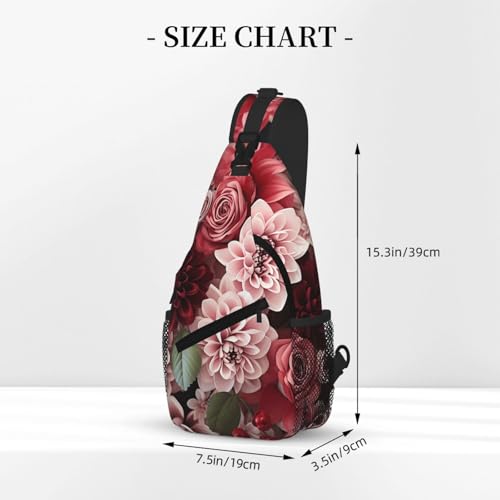 Mochila tipo crossbody con diseño floral roja miniatura 3