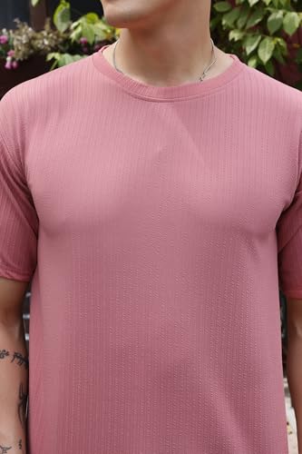Image of Zilcon Mens Solid Unique Design Tshirt for Men - Round Neck Loose Fit Drop Shoulder Polo Mens T-Shirt