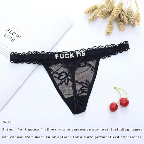 Image of Women's Personalized Thongs with Funny Rhinestone Letters, Custom Name Underwear Panties for Couples