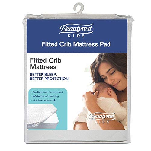 Beautyrest Kids Fitted Crib Mattress Pad | Waterproof | 52” X 28” | Machine Washable, White #TOP3