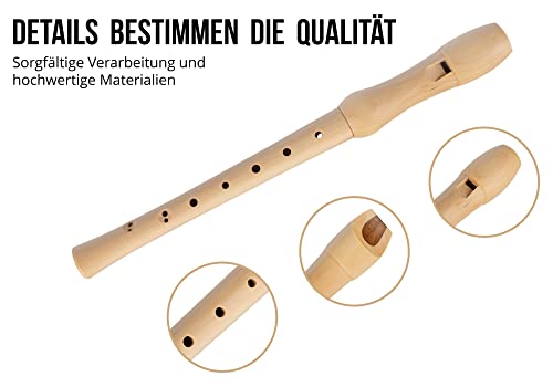 Classic Cantabile Stella Blockflöte - 2-teilige Blockflöte aus Ahorn - Barocke Griffweise - Ideal für Kinder ab 6 Jahren - Inklusive gepolsterter Tasche, Grifftabelle, Flötenputzer und Korkfett