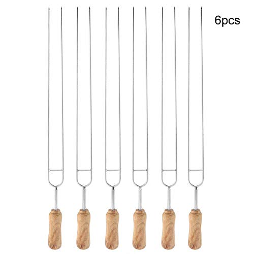 Cafopgrill Barbecue Skewer, Stainless Steel Fork Wood Handle U-shaped BBQ Roast Needle Skewers Forks Barbecue Utensils Approx. 40 * 2.5 * 2cm / 15.7 * 0.9 * 0.8 in