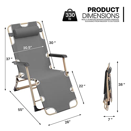 Monibloom Patio Lounge Chair Set Of 2 Folding Lawn Lounger Outdoor Camp Reclining Chair With Adjustable Headrest For Garden Yard Pool Side, 330Lbs Capacity #TOP2
