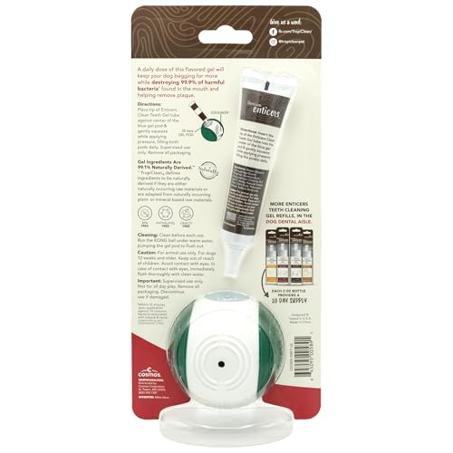 Image of TropiClean Enticers Kong Dental Ball Kit for Large Dogs | Teeth Cleaning Gel | Smoked Beef Brisket Flavor | 1 oz.