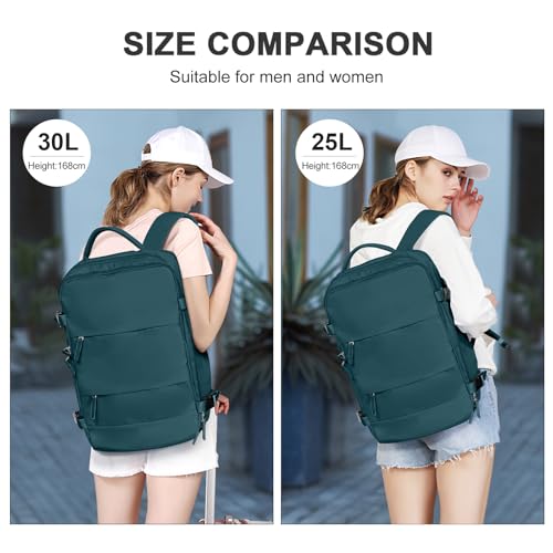 Image of coowoz Large Travel Backpack For Women Men,Carry On Backpack Flight Approved,Hiking Backpack Waterproof Outdoor Sports Rucksack Casual Daypack Fit 15.6 Inch Laptop Shoes Compartment,30L(Peacock Blue)