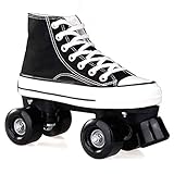 WING Canvas High Skate Rollschuhe LED Rollerskates Outdoor Quad-Skates Discoroller für Damen/Herren/Erwachsene/Jungen/Mädchen/Jugendliche,Schwarz,38