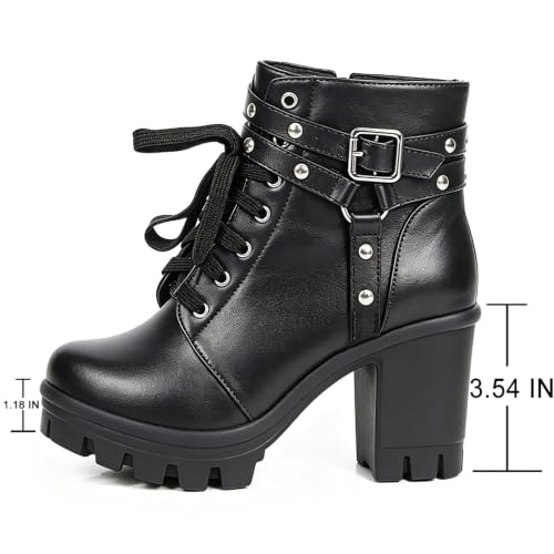 Image of FOREADA Goth Platform Heel Combat Boots Women Pearl Lace Victorian Booties