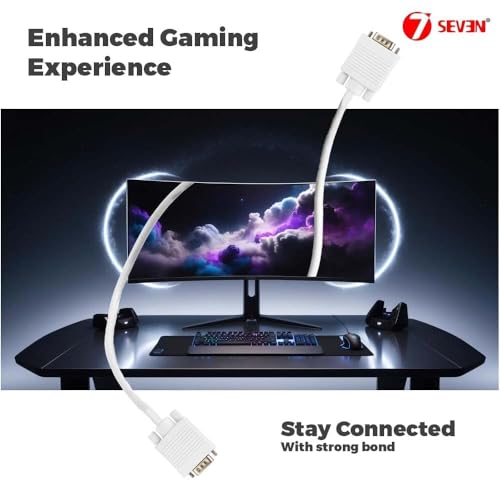 Image of Madhabi 20M VGA Cable Male to Male Video Cable with White Connectors - Supports 800x600 Resolution for Monitor, Projector, Laptop, and Desktop PC - Durable Long-Length Display Cord
