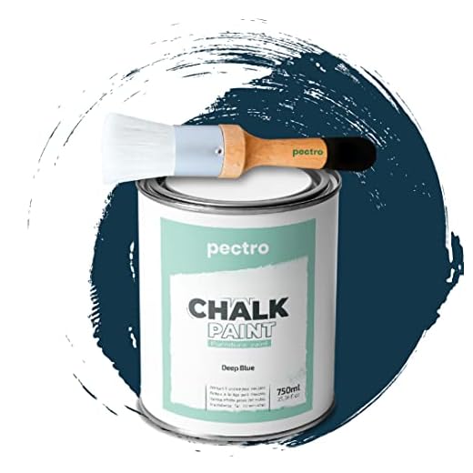 PECTRO Pintura a la Tiza para Muebles 750ml + Brocha de madera especial Pack - Pintura para Muebles sin lijar - Pintura para Madera - Pintura Chalk Paint Efecto Tiza Colores (Azul Profundo)