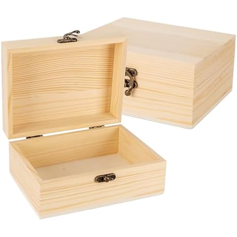 LepoHome 2 PCS Unfinished Unpainted Wooden Box with Hinged Lid Pine Wood Storage Box for DIY Art Project Crafts Woodcraft Keepsake Jewelry Box - Small Size 6.7"x5.1"x3.1" Cover