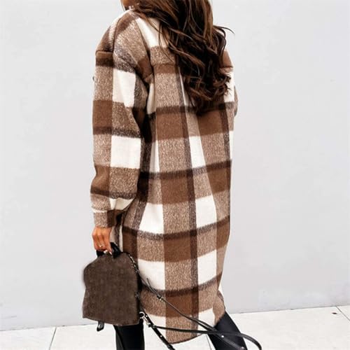 Long Flannel Jacket Shirts Women Plaid Shacket Oversized Long Sleeve Button Down Shirt for Women Coats with Pockets 20253