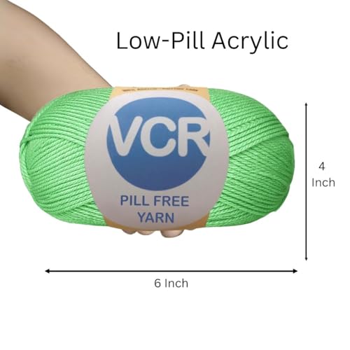 Image of VCR Leaf Green Yarn, Pill-Free Soft Knitting Yarn, 100 Grams Hank, 263 Meters Length, Low-Pill Acrylic Yarn, Soft Crosia Threads, Pack of 1, Suitable for Beanies, Caps and Gloves