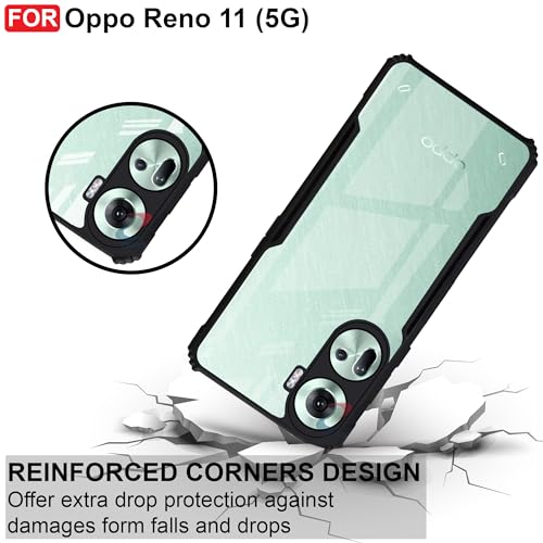 Image of CEDO Backcover for Oppo Reno 11 (5G) | Camera Protection Shockproof Bumper-Edge | Acrylic Crystal Clear 360 Degree Protection TPU+PC | Transparent Eagle Back Case Cover (Black)