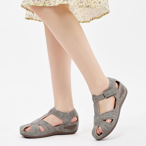 Image of DUOYANGJIASHA Women's Closed Toe Sandals: Comfortable Cushioned Casual Wedge Fisherman Sandals Adjustable Ankle Strap Non Slip Lightweight Dressy Summer Shoes for Walking