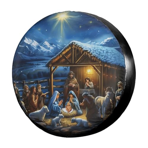 Image of Delerain Spare Tire Cover Nativity Scene Wheel Covers Waterproof Dust-Proof UV Sun Universal Fit for Trailer RV SUV Truck and Many Vehicle (17 Inch for Diameter 31 inch-33 inch)