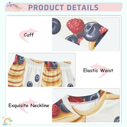 Pajama Sets Long Sleeve Pancakes with Berries Pattern Soft Comfy Sleepwear 2 Piece PJS 3-8T4