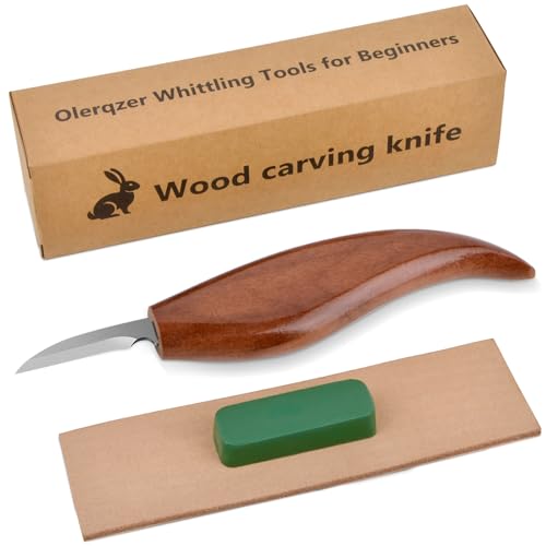 Wood Carving Knife With Leather Strop and Polishing Compound, Wood Whittling Tools for Beginners, Adults and Kids (Details Carving Knife)